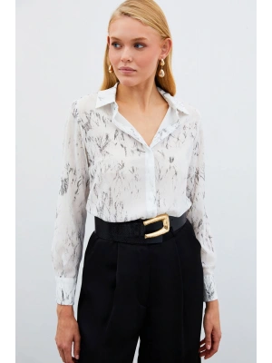 Parlak Desenli Gömlek - Ekru-Gümüş