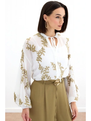 Nakışlı Şifon Gömlek - Haki