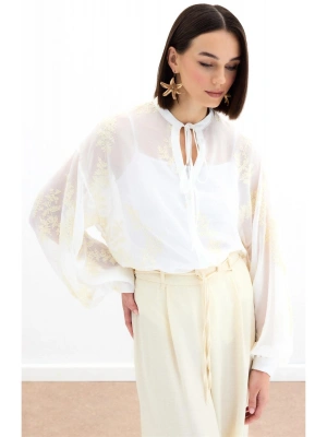 Nakışlı Şifon Gömlek - Krem