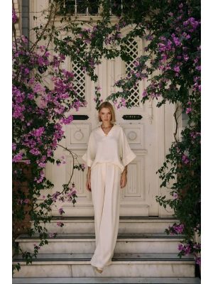 Keten Karışımlı Pantolon - Taş