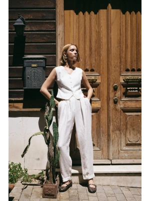 Salaş Keten Pantolon - Ekru