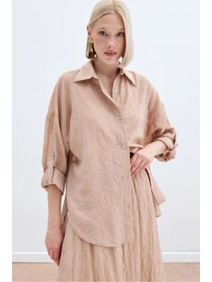 Kol Detaylı Salaş Gömlek - Pudra