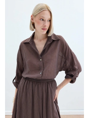 Kol Detaylı Salaş Gömlek - Kahve