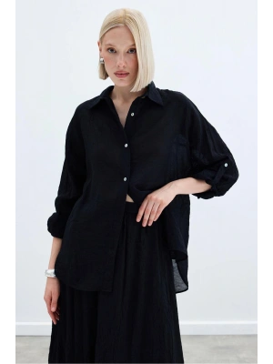 Kol Detaylı Salaş Gömlek - Siyah