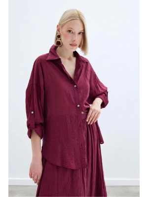 Kol Detaylı Salaş Gömlek - Bordo