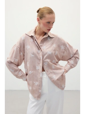 Salaş Nakışlı Gömlek - Pudra