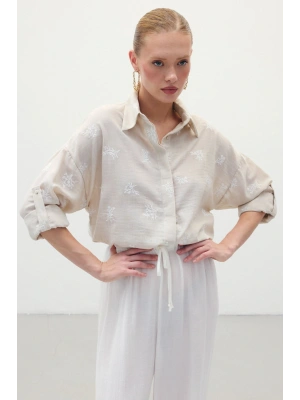 Salaş Nakışlı Gömlek - Bej