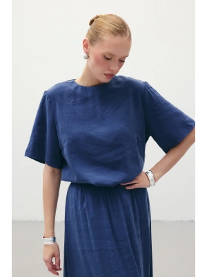 Kısa Kollu Salaş Bluz - İndigo