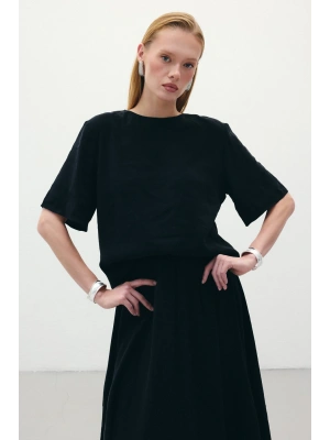 Kısa Kollu Salaş Bluz - Siyah