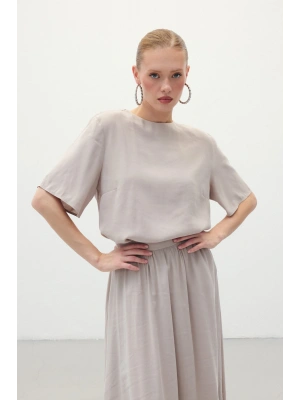 Kısa Kollu Salaş Bluz - Taş