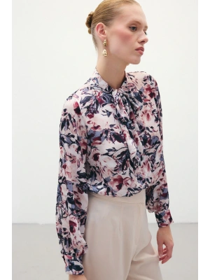 Desenli Fular Yaka Gömlek - Bordo