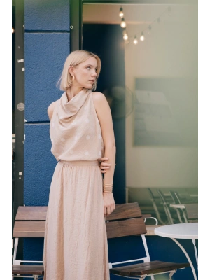 Kolsuz Puantiye Desenli Bluz - Pudra