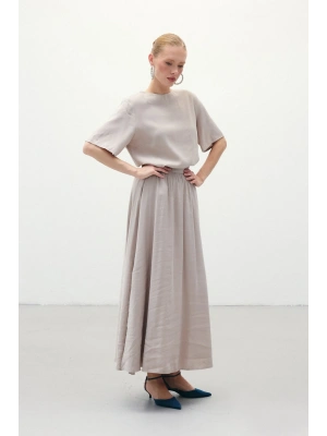 Yırtmaçlı Uzun Etek - Taş