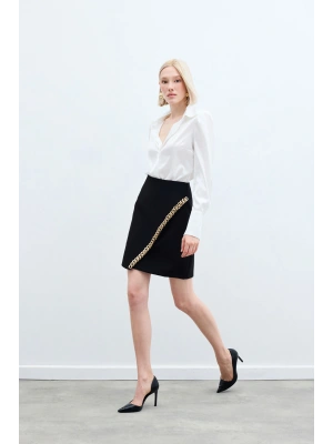 Zincir Aksesuarlı Mini Etek - SİYAH