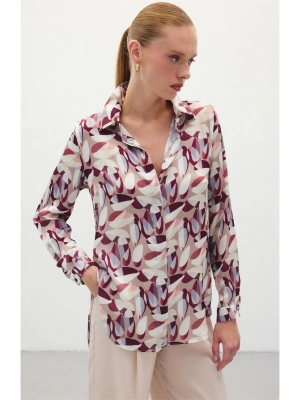 Desenli Uzun Gömlek - Bordo