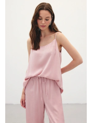 Askılı Saten Bluz - Pudra