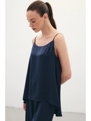 Askılı Saten Bluz - Lacivert