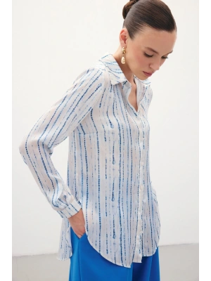 Desenli Klasik Gömlek - Sax Mavi