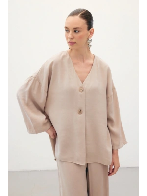 Düğmeli Kimono - Taş