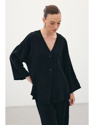 Düğmeli Kimono - Siyah