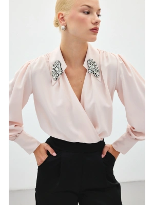 Aksesuar Detaylı Bodysuit Bluz - Pudra