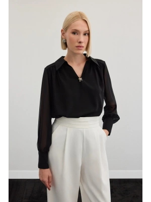 Aksesuarlı Salaş Bluz - Siyah