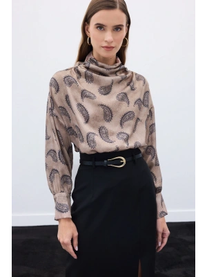 Degaje Yaka Desenli Bluz - Vizon