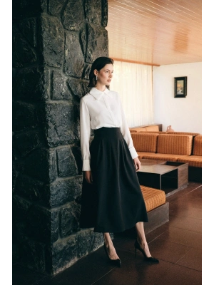 Pileli Midi Etek - Siyah