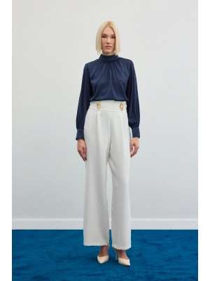 Bel Aksesuarlı Pantolon - Ekru