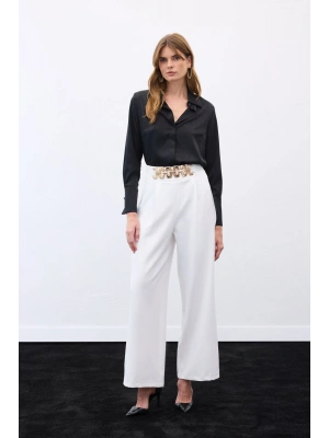 Kemerli Salaş Pantolon - Ekru