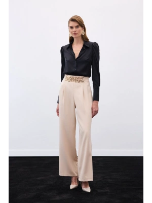 Kemerli Salaş Pantolon - Bej