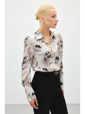 Vatkalı Desenli Gömlek - Gri