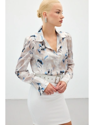 Vatkalı Desenli Gömlek - Mavi