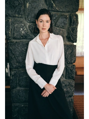 Aksesuarlı Klasik Gömlek - Ekru