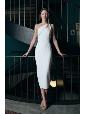 Aksesuar Detaylı Elbise - Ekru