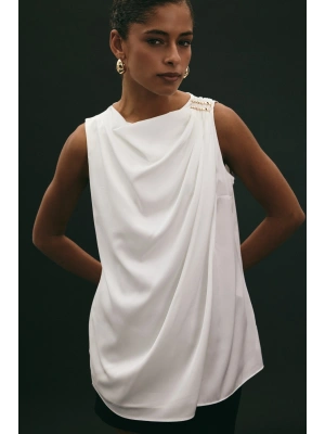 Aksesuar Detaylı Kolsuz Bluz - Ekru