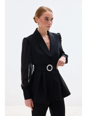 Aksesuar Kemerli Bluz - Siyah