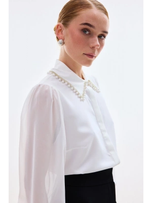 Aksesuar Yakalı Gömlek - Ekru