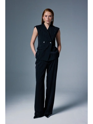 Anna Çizgili Pantolon - Siyah