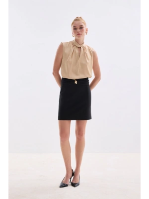 Bel Aksesuarlı Mini Etek - Siyah