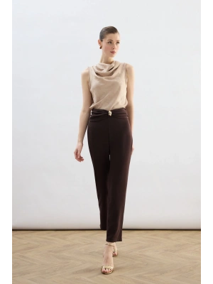 Bel Aksesuarlı Pantolon - Kahve