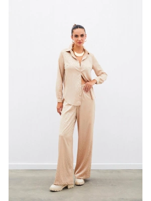 Bel Lastikli Desenli Pantolon - Camel