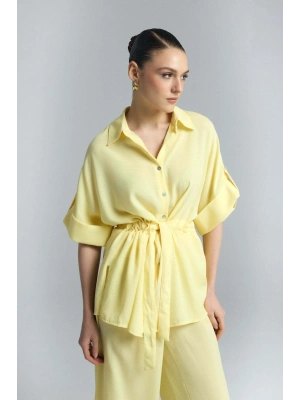 Beli Bağlamalı Kimono Gömlek - Sarı