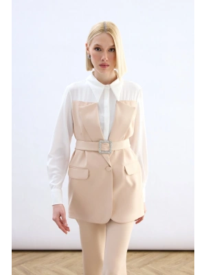 Ceket Görünümlü Gömlek - Bej