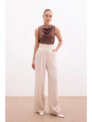 Cepli Salaş Saten Pantolon - Bej