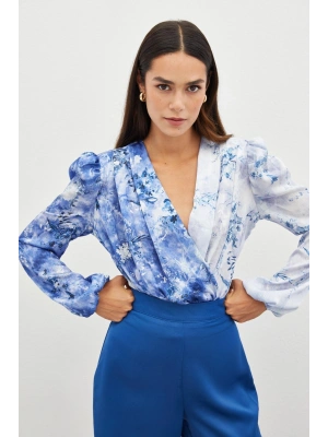 Çiçek Desenli Bodysuit Bluz - İNDİGO