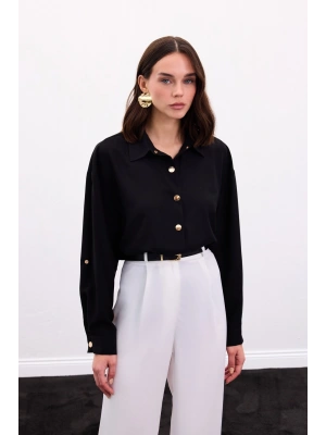 Çıtçıt Detaylı Gömlek - Siyah