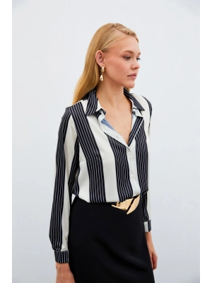 Çizgi Desenli Gömlek - SİYAH