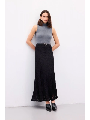 Dantelli Uzun Etek - Siyah