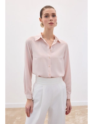 Düz Klasik Gömlek - Pudra